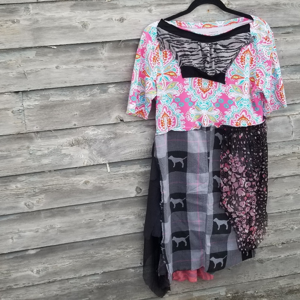 Dog print boho Tunic Upcycled